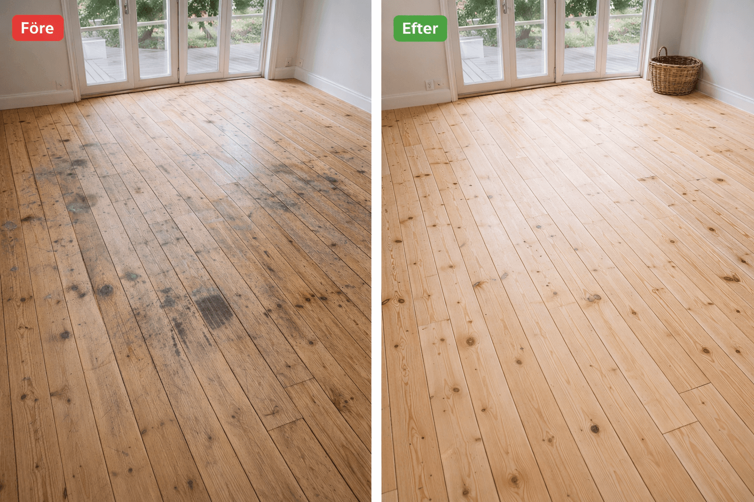 Massivt trägolv i villa, Göteborg - Före