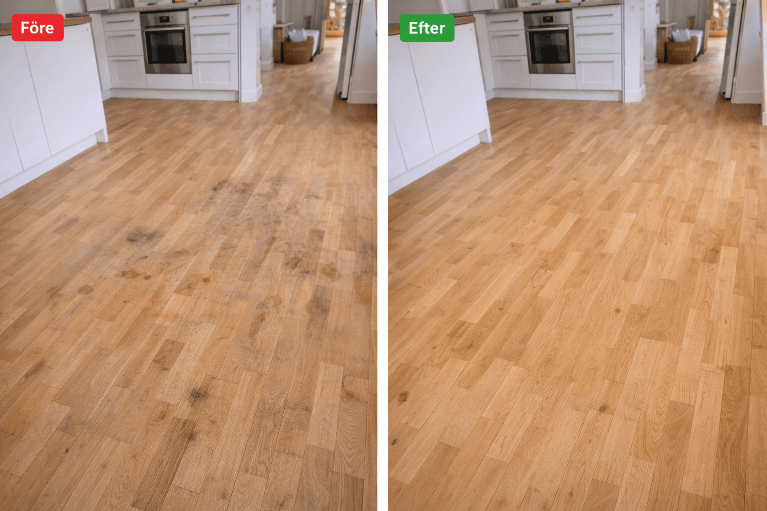 Trägolv i öppet kök, Västerås - Före